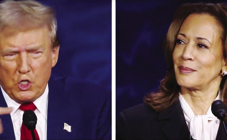 Former President Donald Trump and Vice President Kamala Harris during their first presidential debate Philadelphia on Tuesday night. Photo: Screen capture from ABC News feed of the debate.