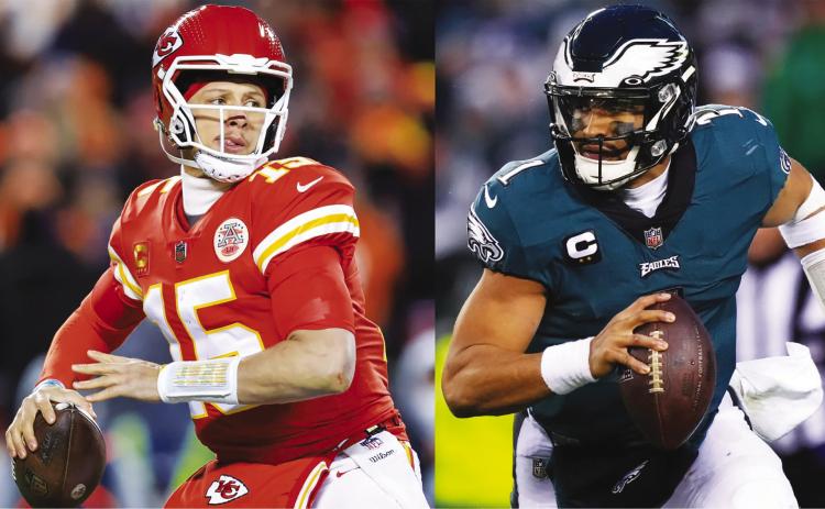 Chiefs QB Patrick Mahomes (left) and Eagles QB Jalen Hurts. courtesy photo