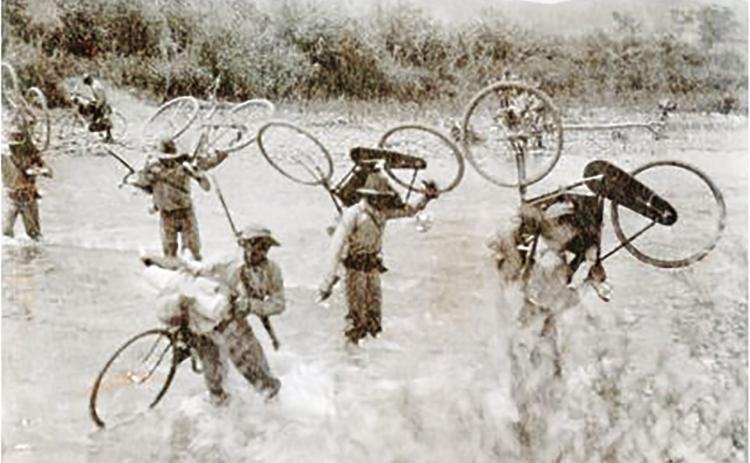 of the 25th Infantry cross a river during their 1,900 mile trek. photo/Missouri State Parks