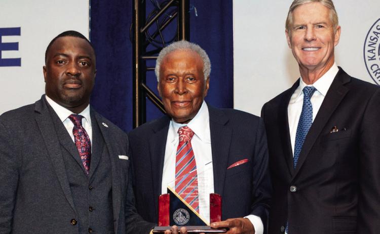 Shown from left: Former Council Member Jermaine Reed, Alvin Brooks (93), and Rick Armstrong, President of the Kansas City Metropolitan Crime Commission (KCMCC)