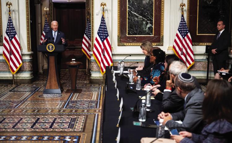 President Joe Biden speaks during a roundtable with Jewish community leaders in the Indian Treaty Room of the Eisenhower Executive Office Building Oct. 11, 2023 in Washington, D.C. Biden spoke about U.S. support for Israel following the Hamas terrorist attacks (Drew Angerer/Getty Images).